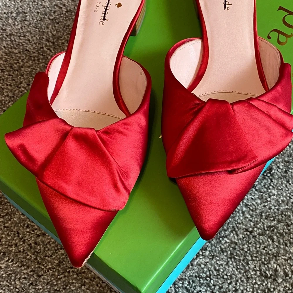 Kate Spade Red Satin Faryn Pointed Flats 7.5